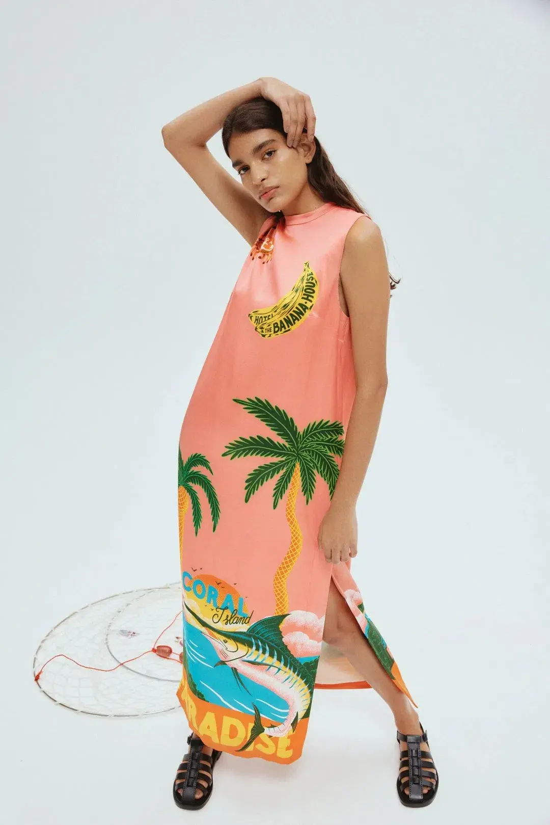 Alemais Paradiso Silk Midi Dress Pink Multi Size 6 - Image 2