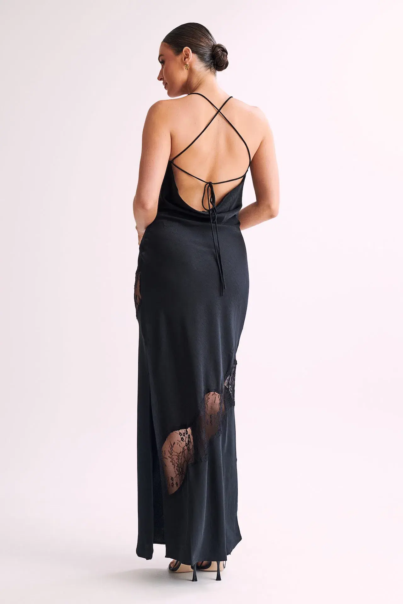 Meshki Chandra Lace Detail Satin Maxi Dress Black Size 6 - Image 3