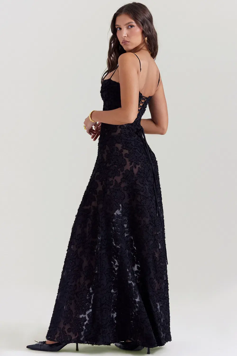 House Of CB Seren Lace Back Maxi Dress Black Floral Size S / AU 8 - Image 2