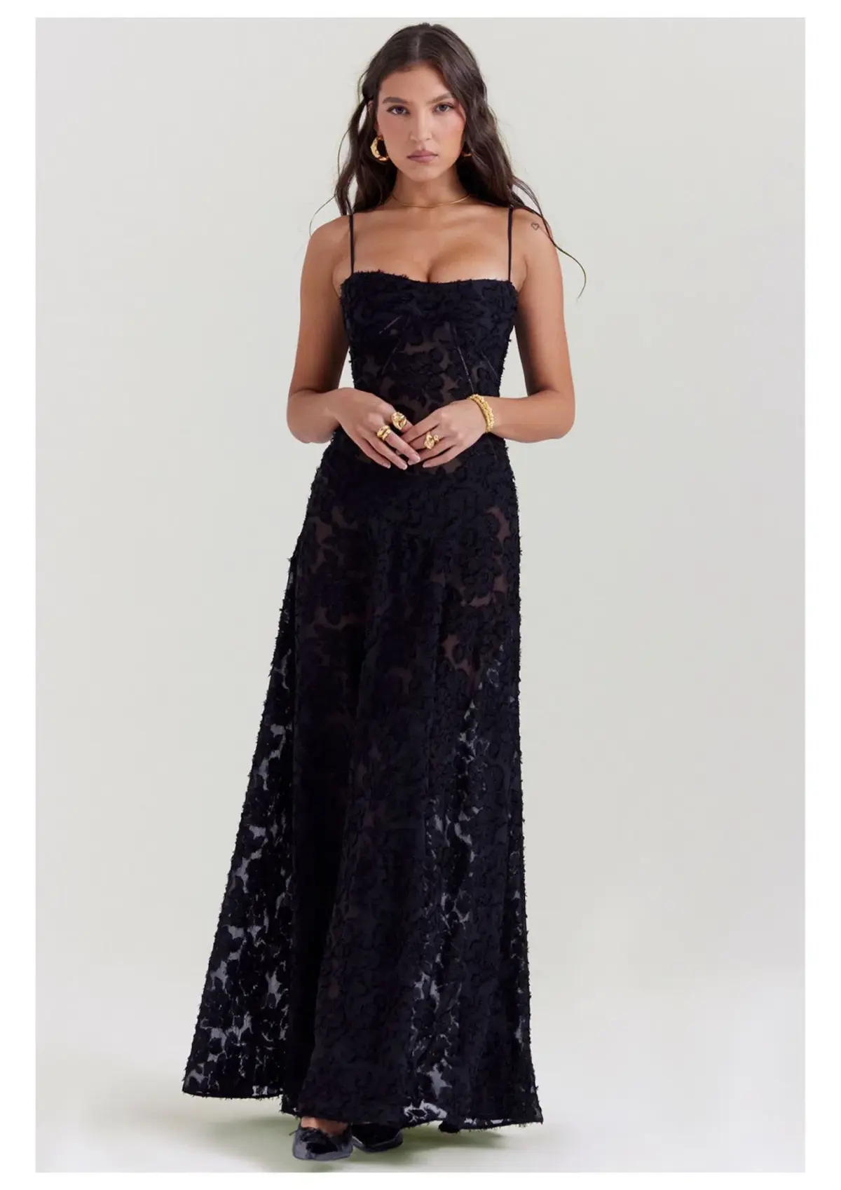 House Of CB Seren Lace Back Maxi Dress Black Floral Size S / AU 8 - Image 1