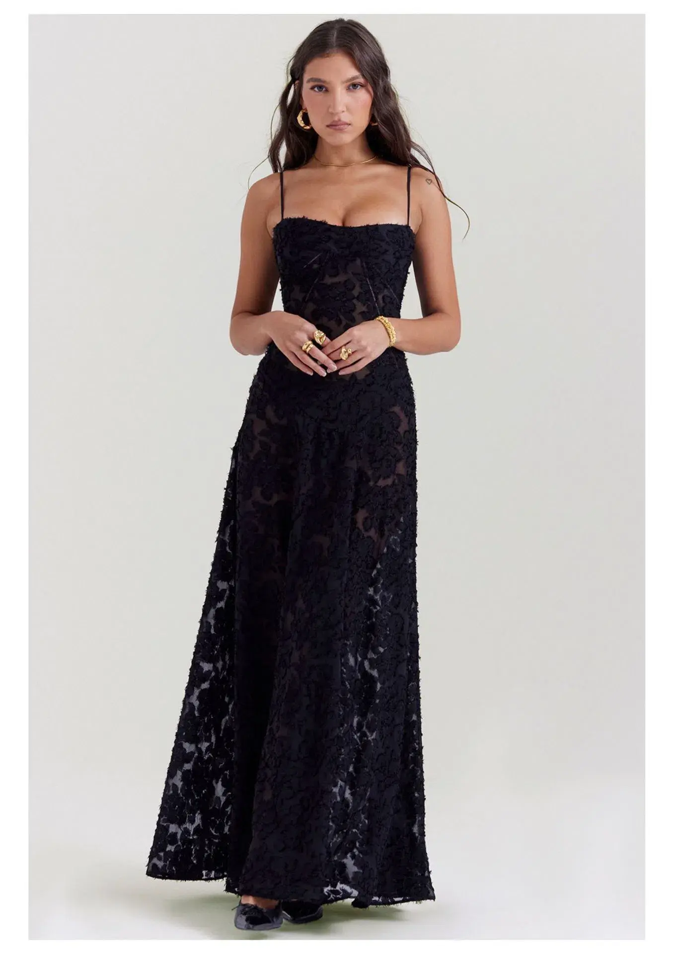 House Of CB Seren Lace Back Maxi Dress Black Floral Size S / AU 8 - Image 1