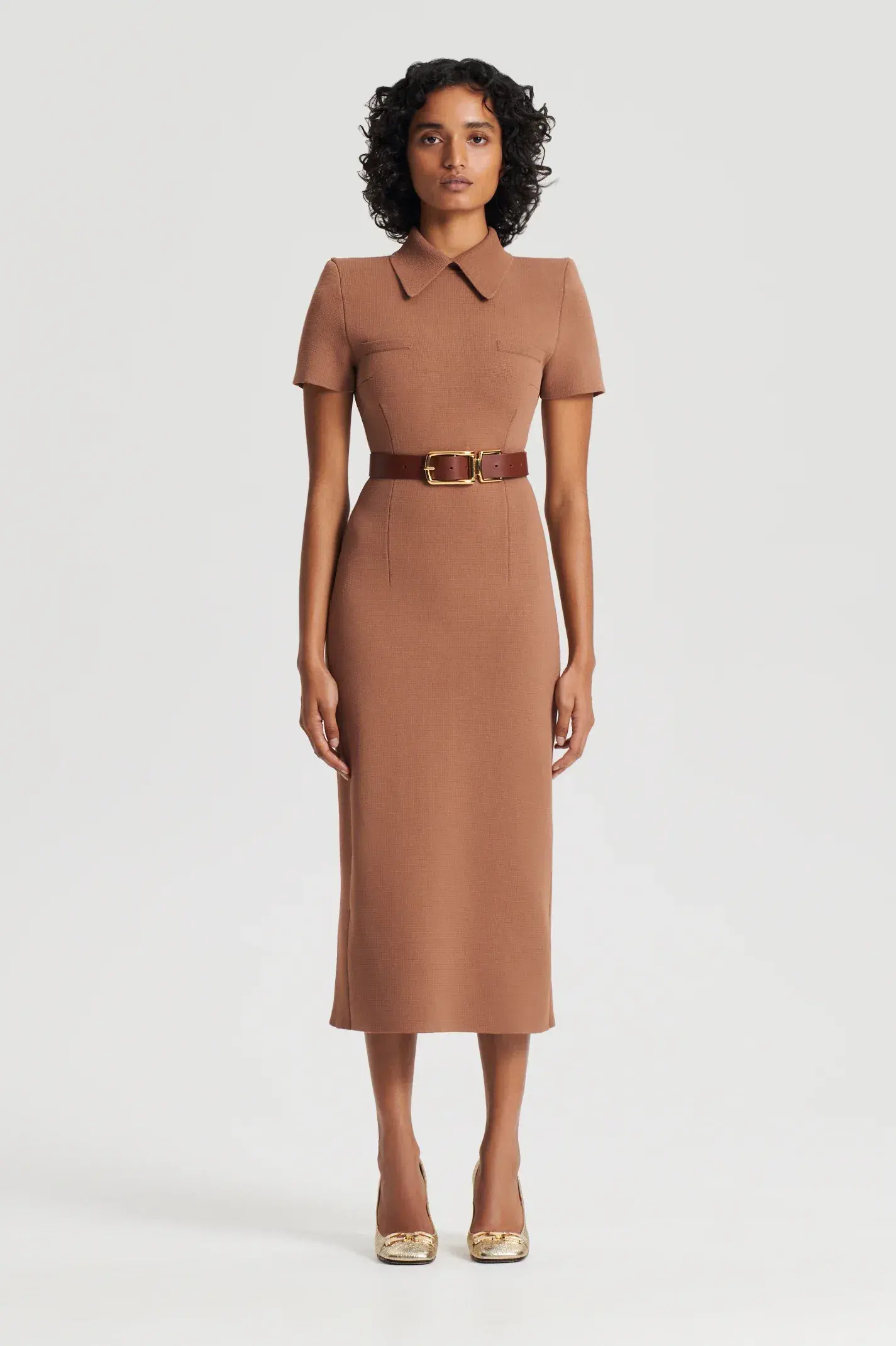 Scanlan Theodore Crepe Knit Collar Midi Dress Spice Size M / AU 10 - Image 1