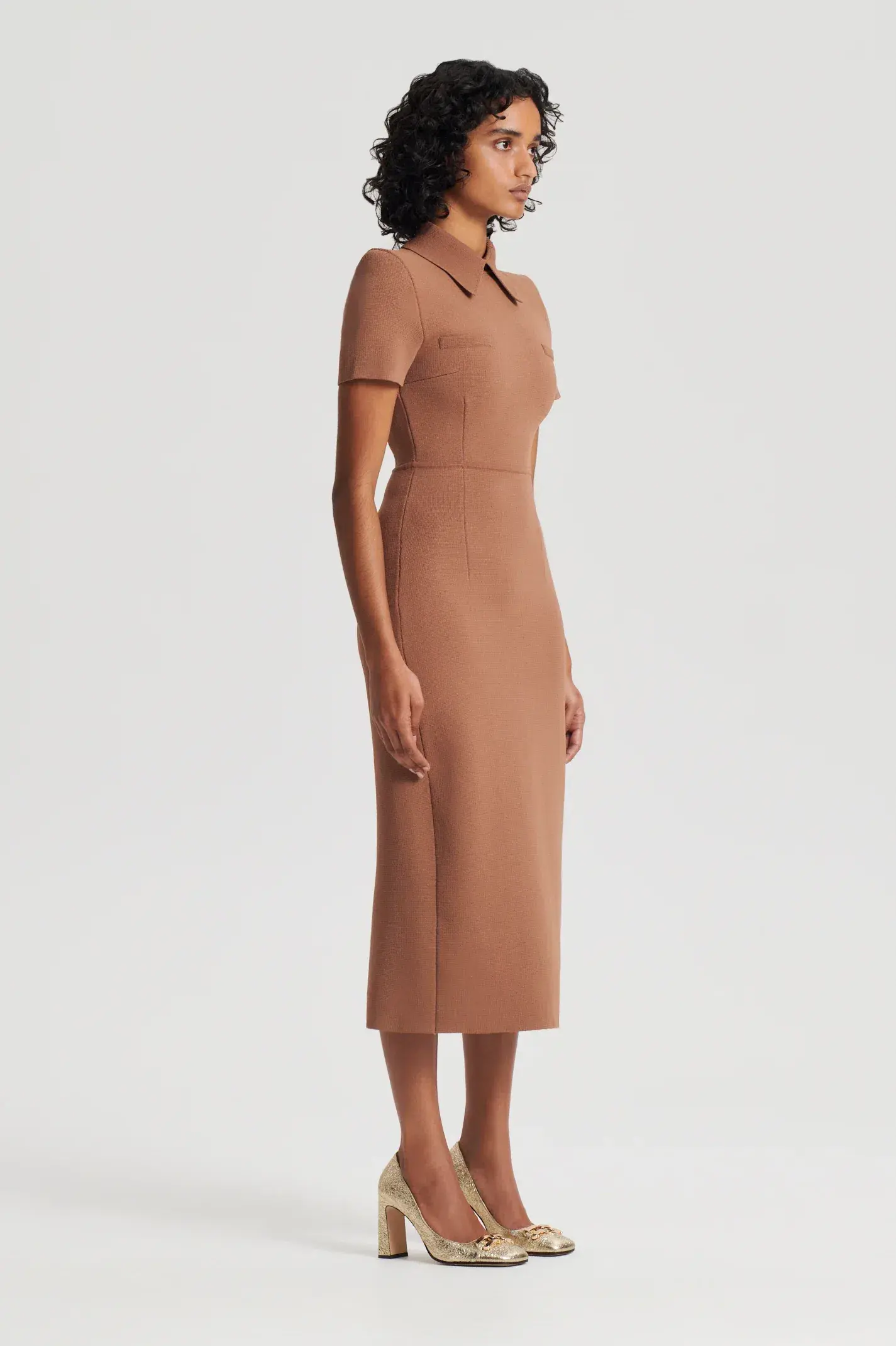 Scanlan Theodore Crepe Knit Collar Midi Dress Spice Size M / AU 10 - Image 2