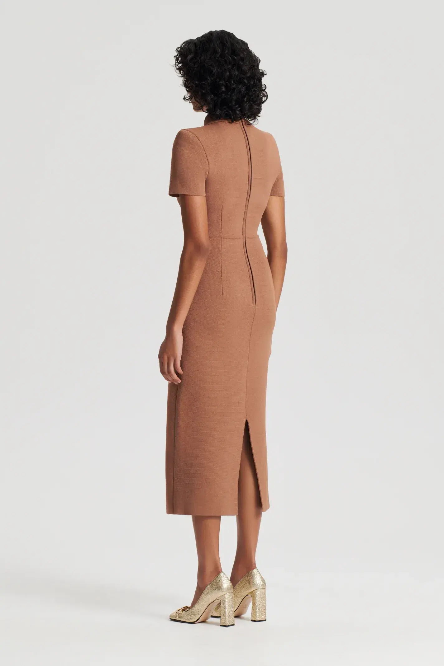 Scanlan Theodore Crepe Knit Collar Midi Dress Spice Size M / AU 10 - Image 3
