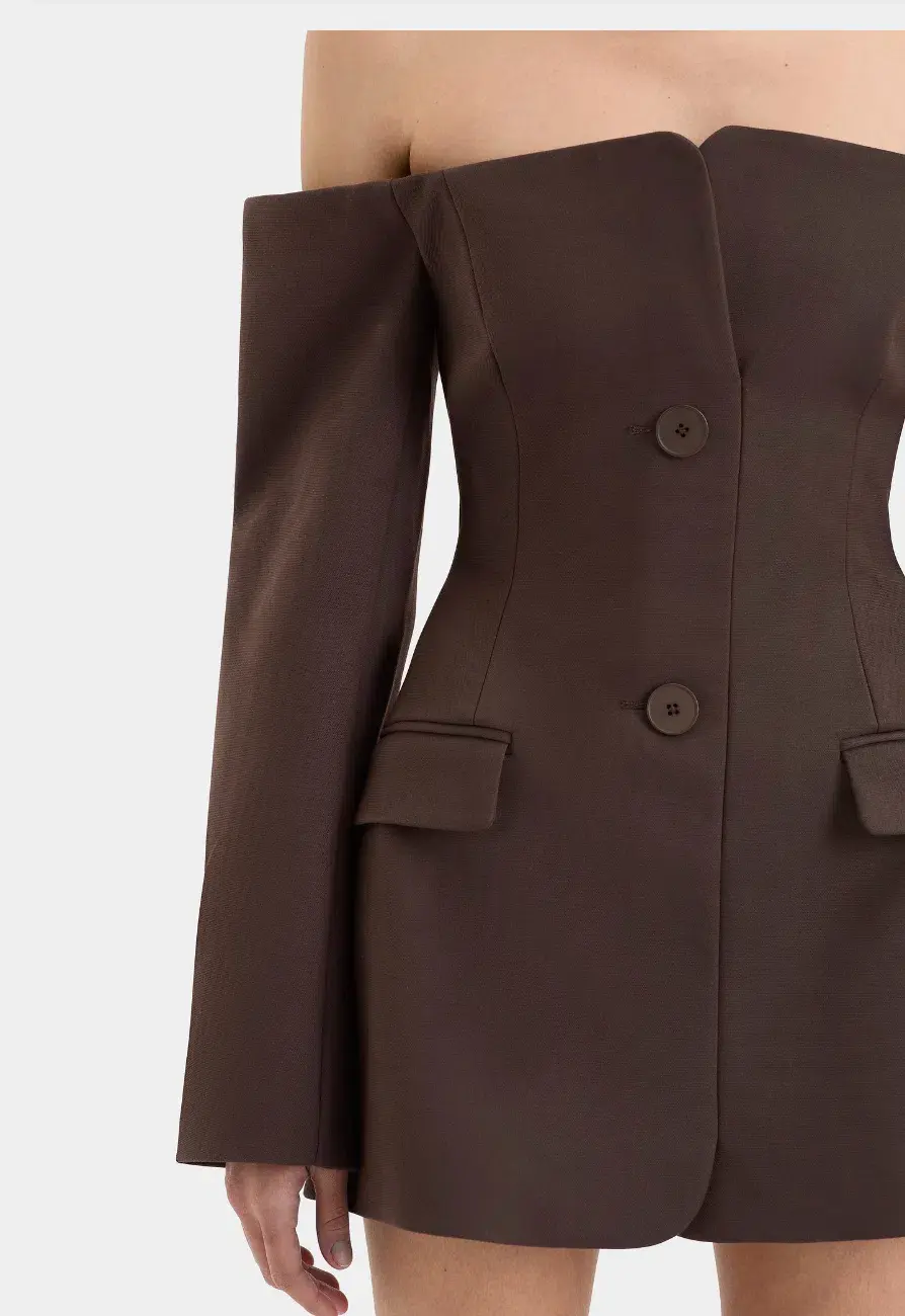 Sir the Label Sandrine Tailored Mini Dress in Chocolate Brown Size 1 / AU 8 - Image 11