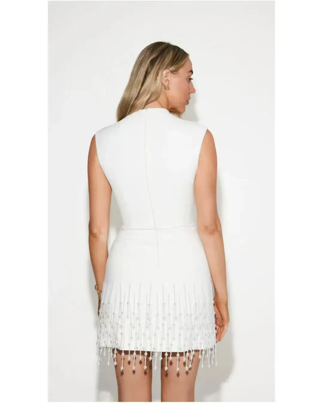 Odd Muse  The Ultimate Muse Pearl Drop Sleeveless Mini Dress  White  Size L (AU 12) - Image 3