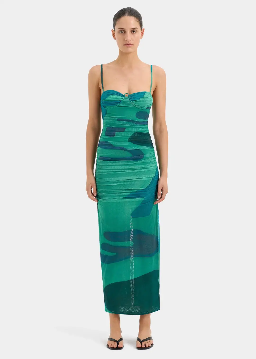 Sir the Label Frankie Gathered Midi Dress Emerald Reflection Size 1 / AU 8 for rent on The Volte - main image