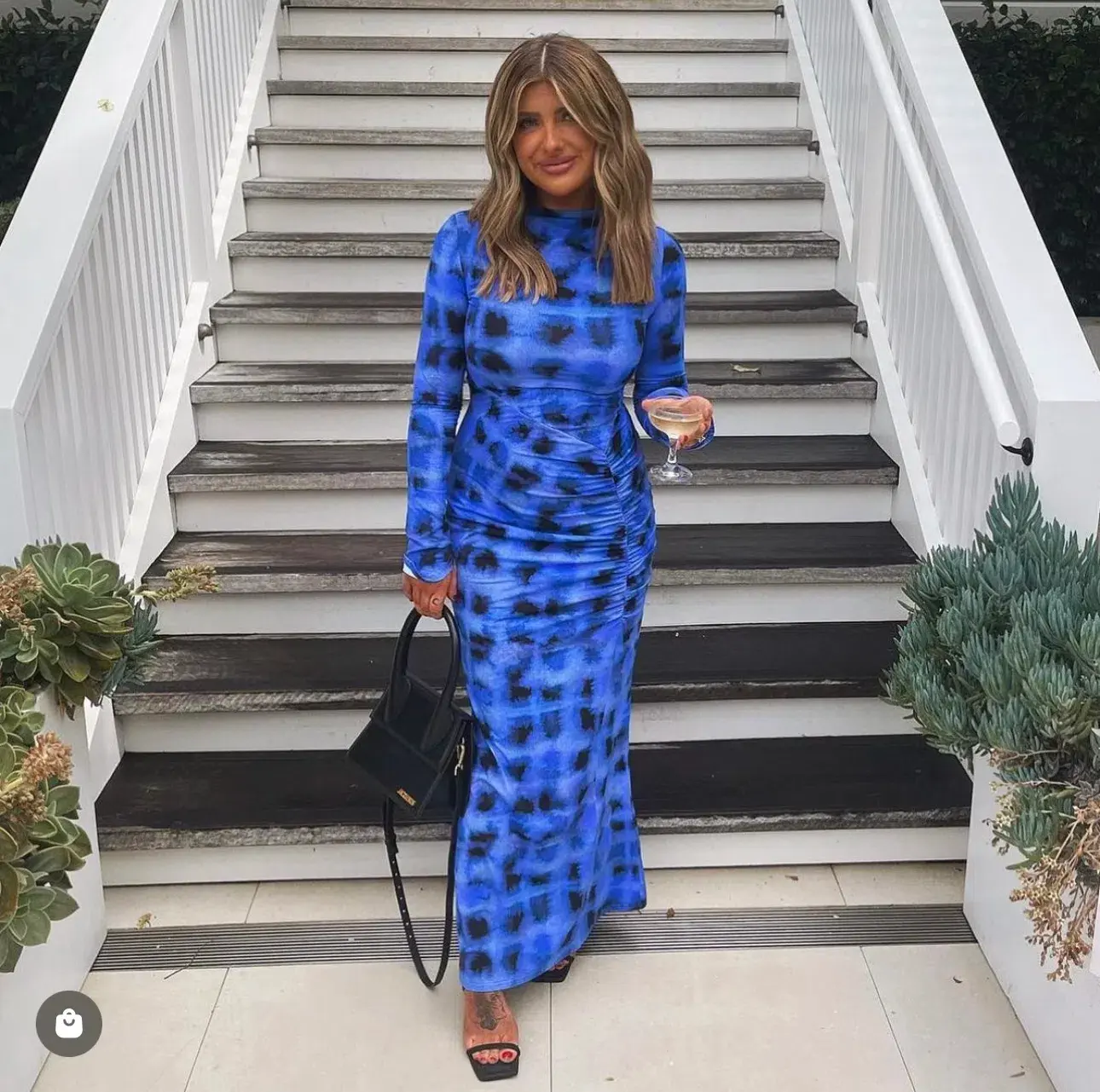 Suboo Shibori Long Sleeve Ruched Maxi Dress Blue Size M (AU 10) - Image 4