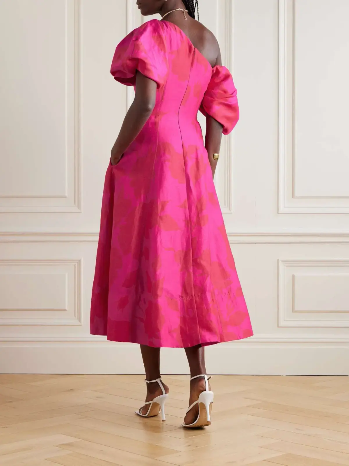 Aje Arista Tulip Sleeve Midi Dress Florescent Rose Pink Size AU 6 - Image 2