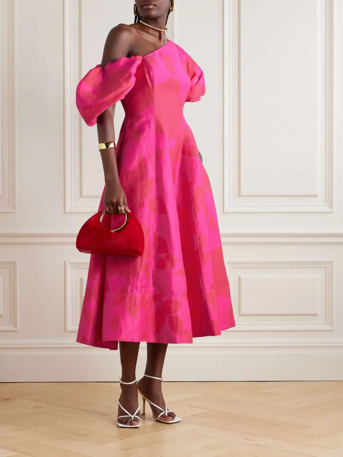 Aje Arista Tulip Sleeve Midi Dress Florescent Rose Pink Size AU 6 - Image 1