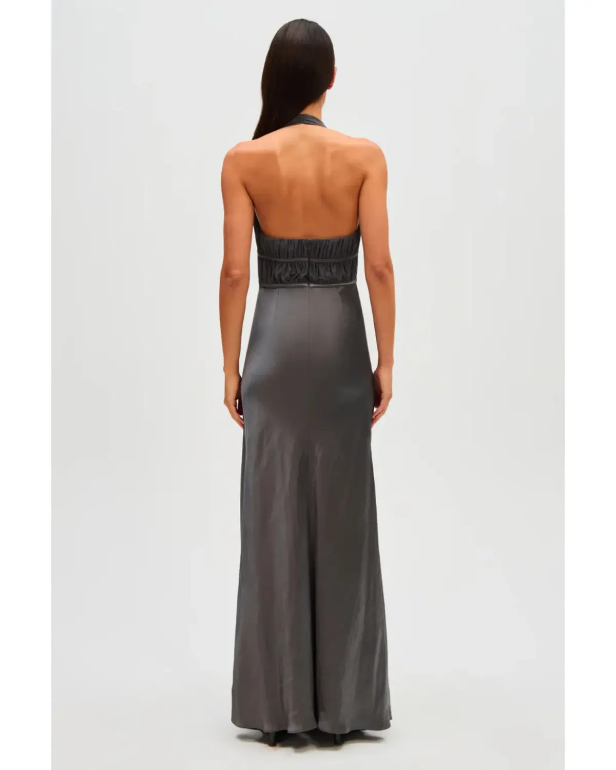 MISHA Celine Satin Maxi Dress Pewter Size 6/XS - Image 3