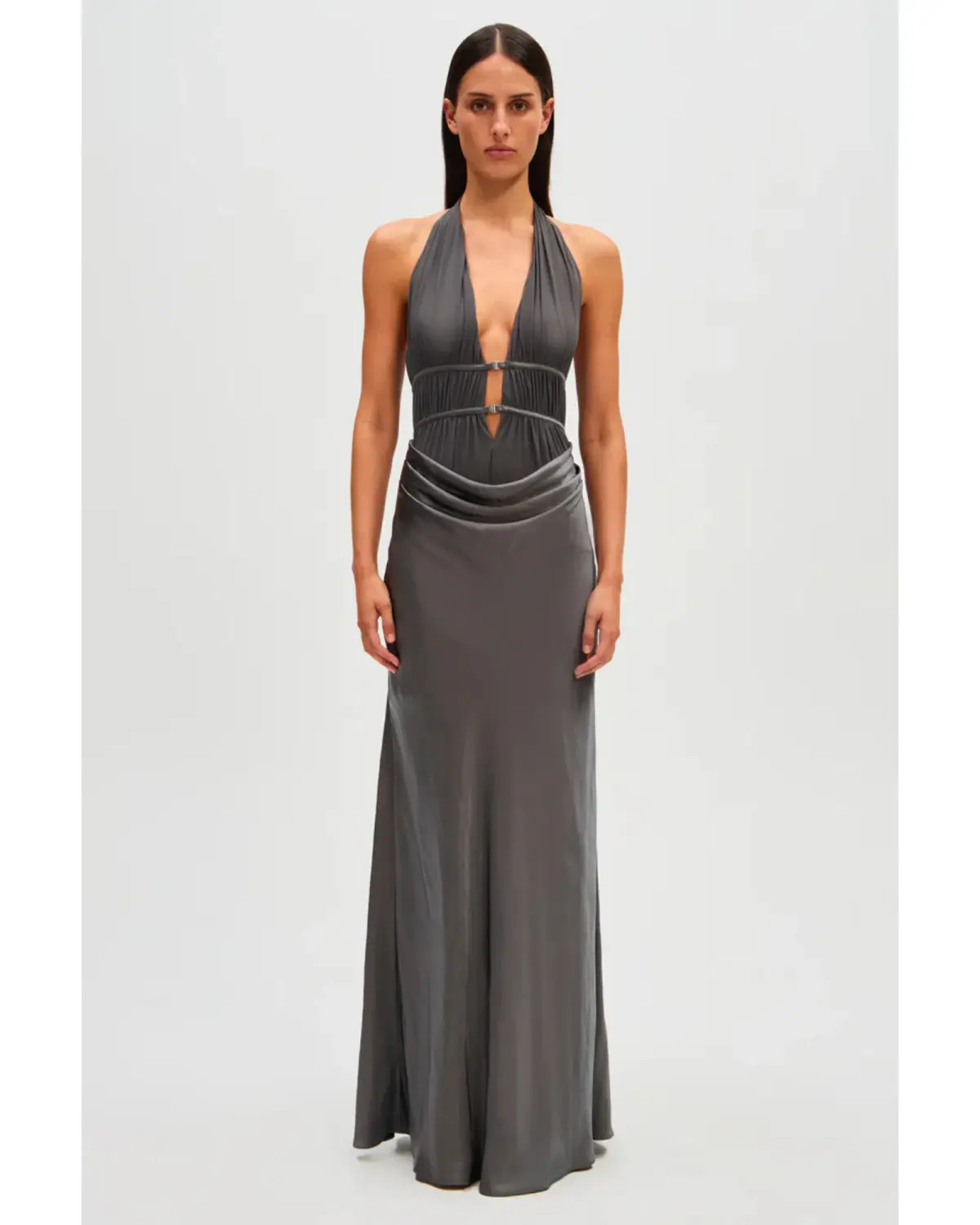 MISHA Celine Satin Maxi Dress Pewter Size 6/XS - Image 1