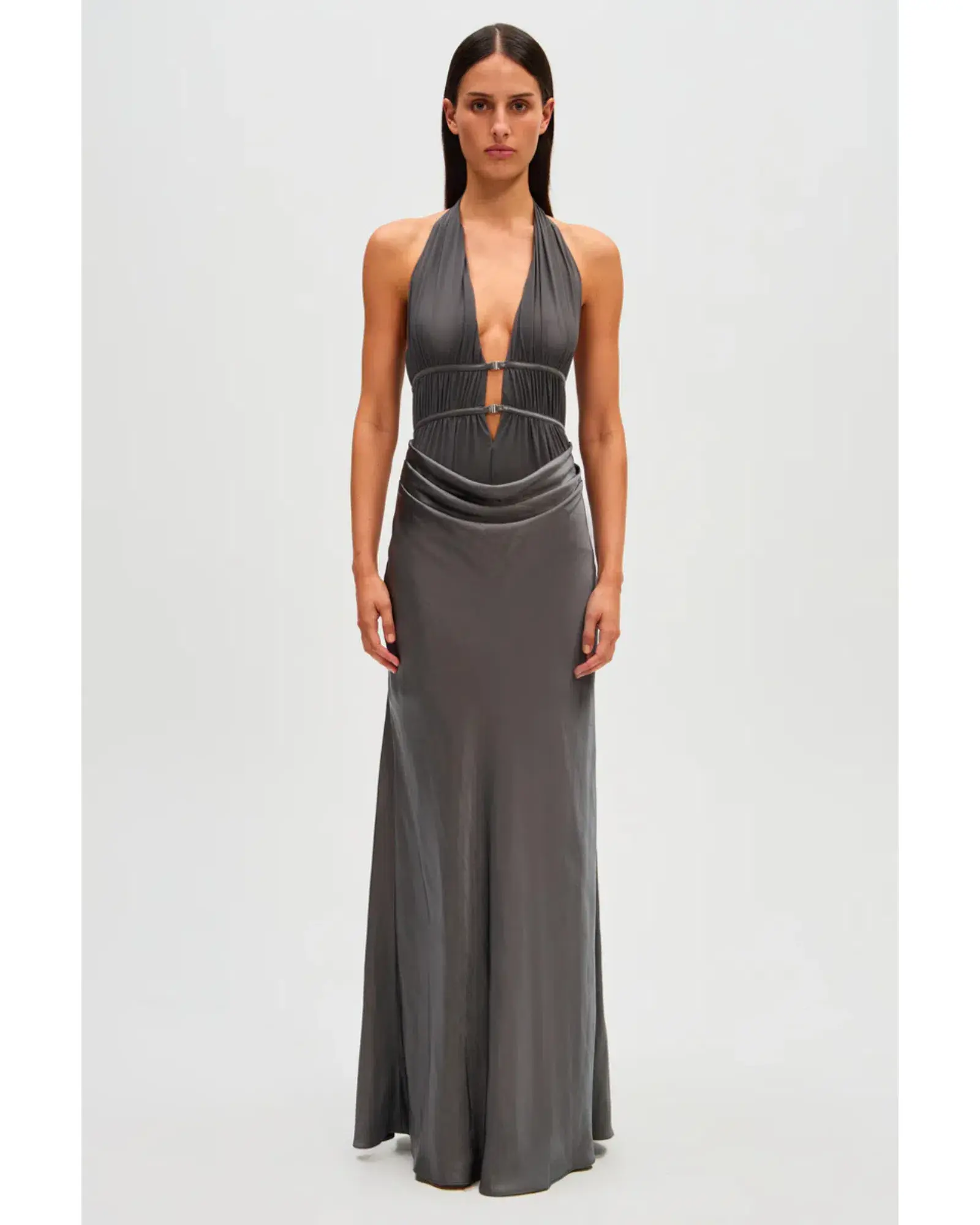 MISHA Celine Satin Maxi Dress Pewter Size 6/XS - Image 1