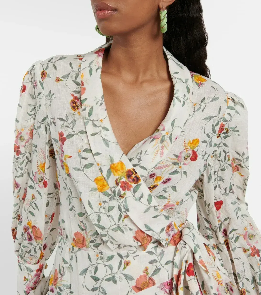 Zimmerman Pleated Linen Mini Wrap Dress Floral Print Size 1 / AU 10 - Image 2