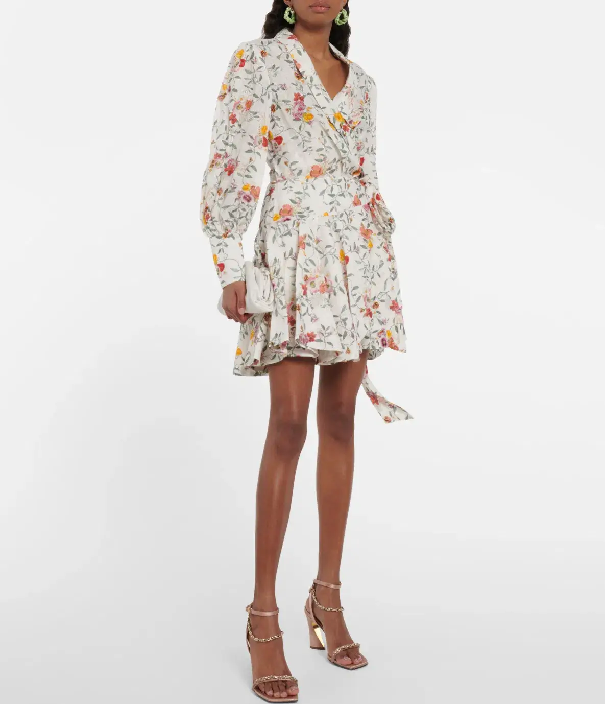 Zimmerman Pleated Linen Mini Wrap Dress Floral Print Size 1 / AU 10 - Image 1