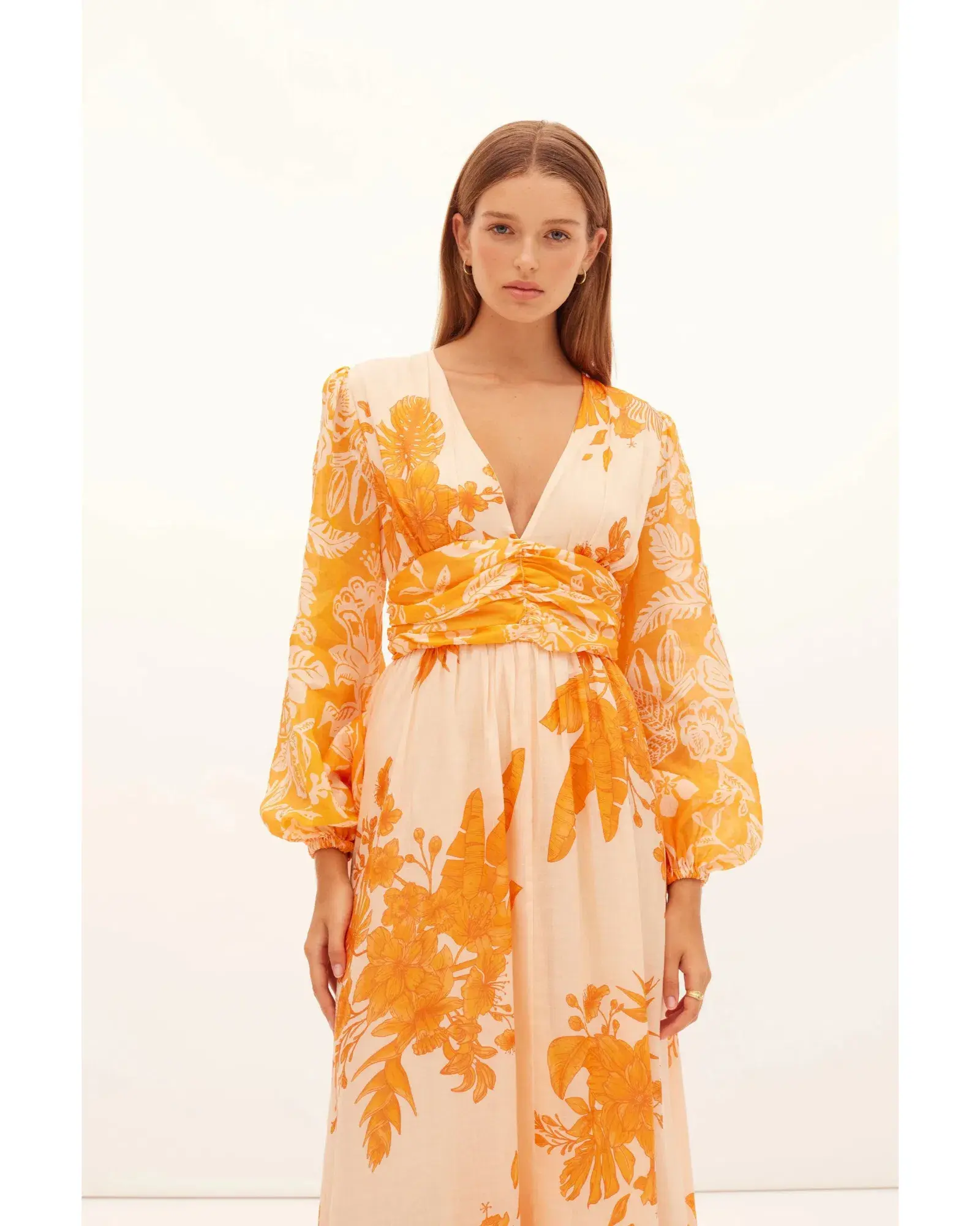 Kate Ford Hester Ruched Gown Orange Print Size AU 12 - Image 2
