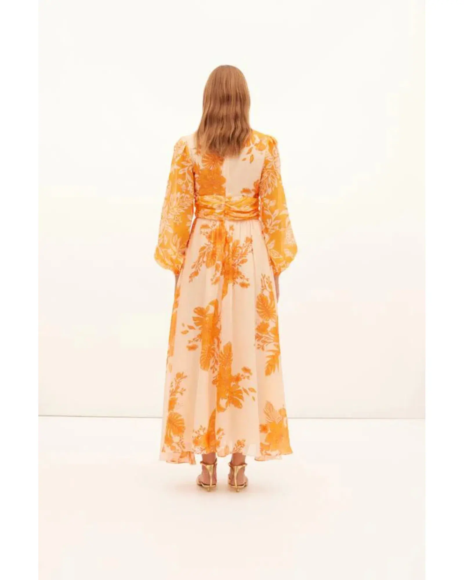 Kate Ford Hester Ruched Gown Orange Print Size AU 12 - Image 4