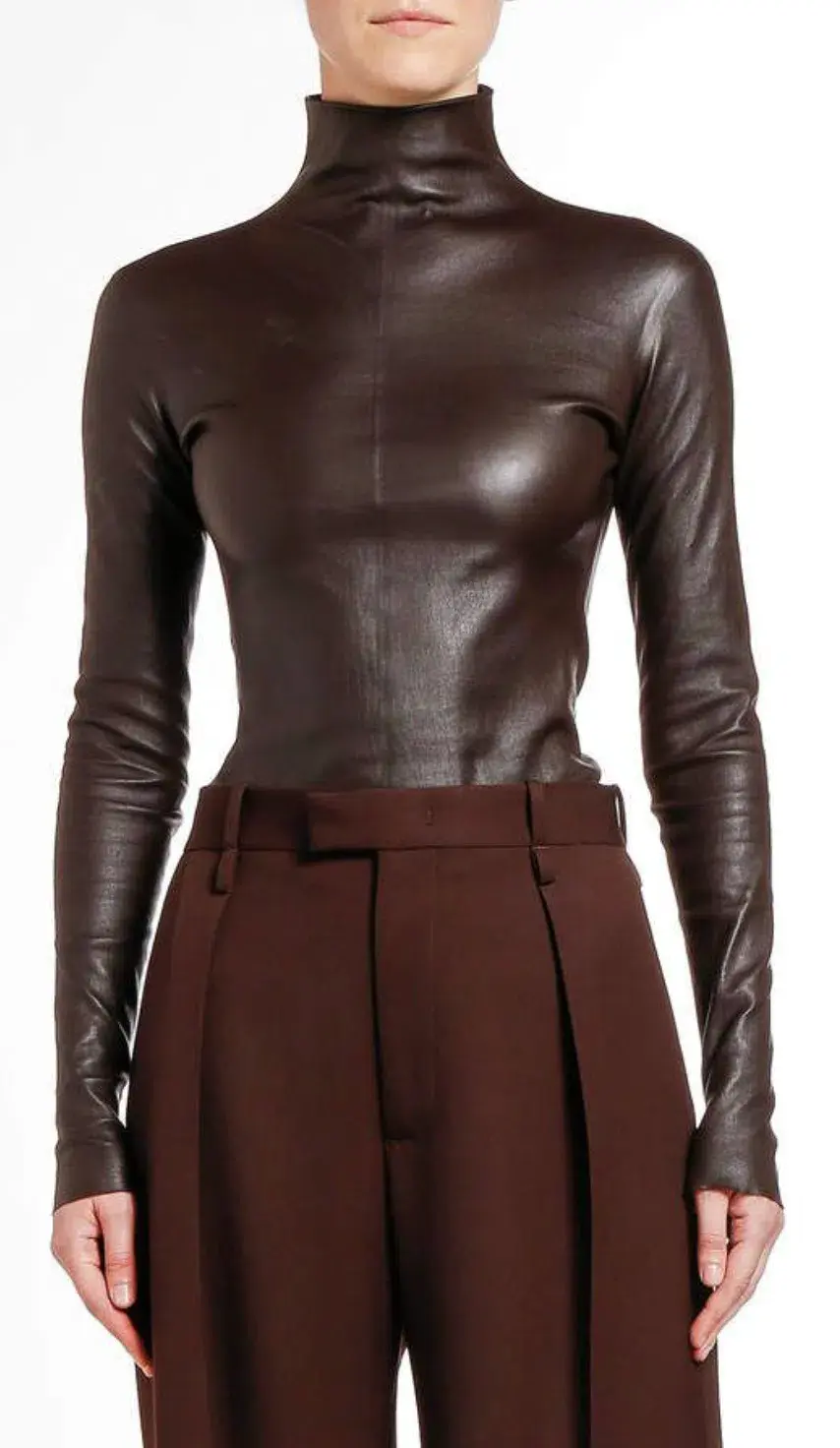 Bottega Veneta Leather Turtle Neck Top Brown Size AU 6 - Image 2
