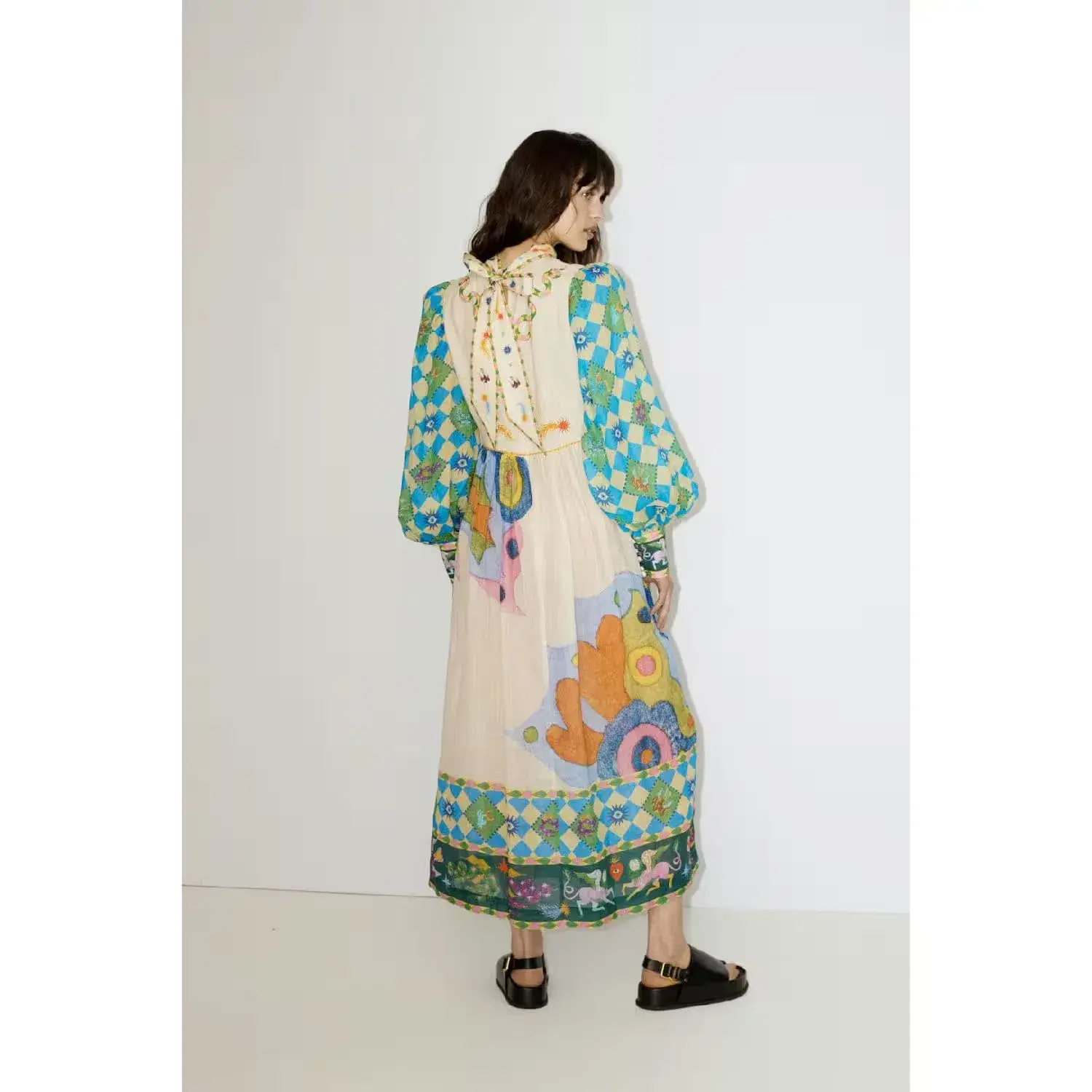 Alemais Lou Balloon Sleeve Midi Dress Multi Size AU 14 - Image 2