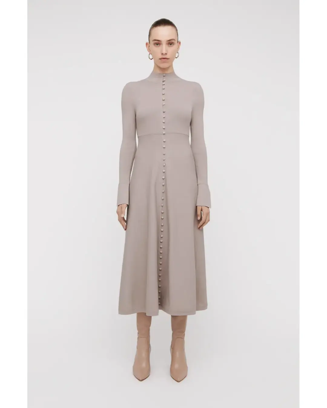 Scanlan Theodore Crepe Knit Button Dress Oyster Size AU 10 for rent on The Volte - main image