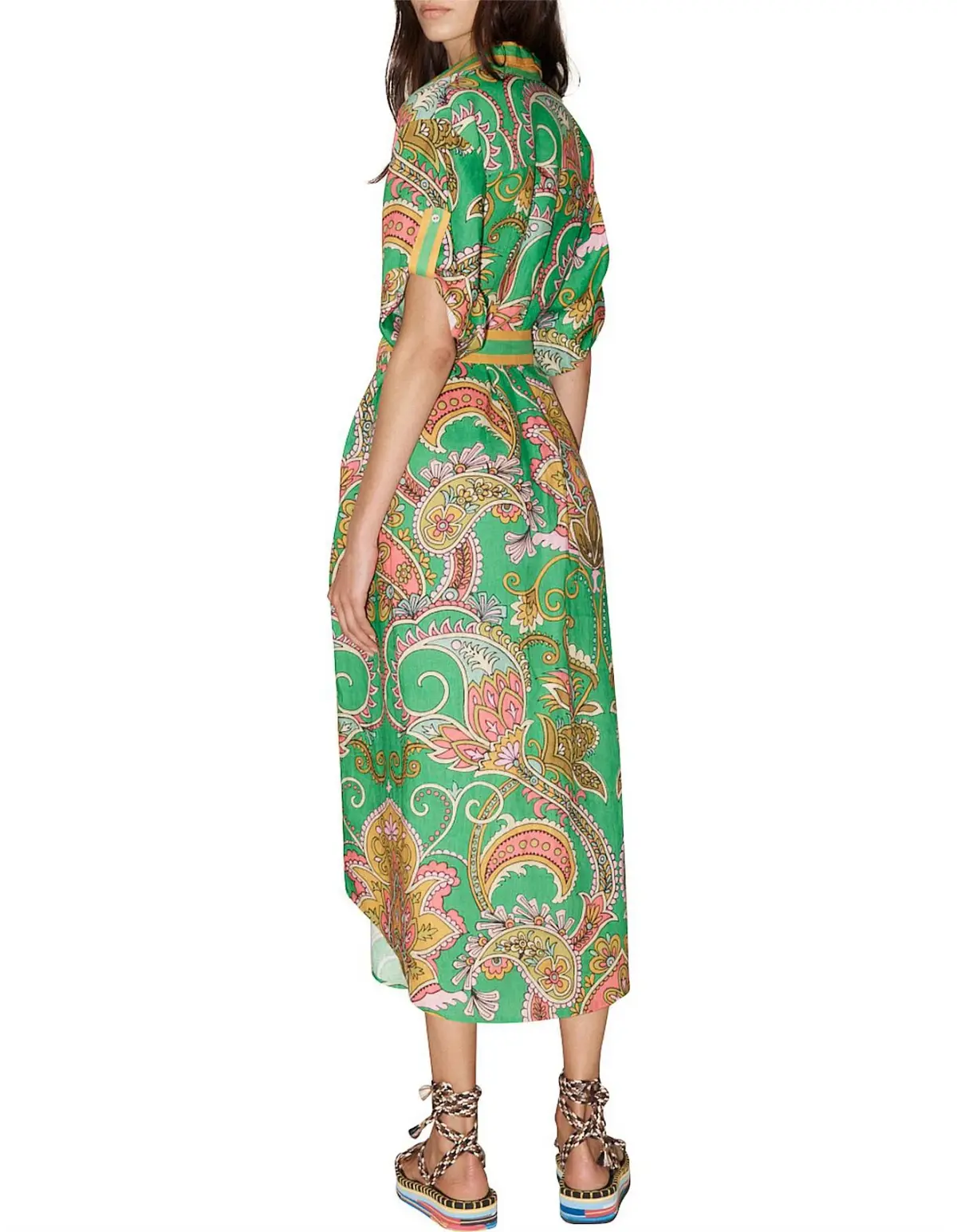Alemais Marion Shirt Midi Dress Green Multi Size AU 12 - Image 3