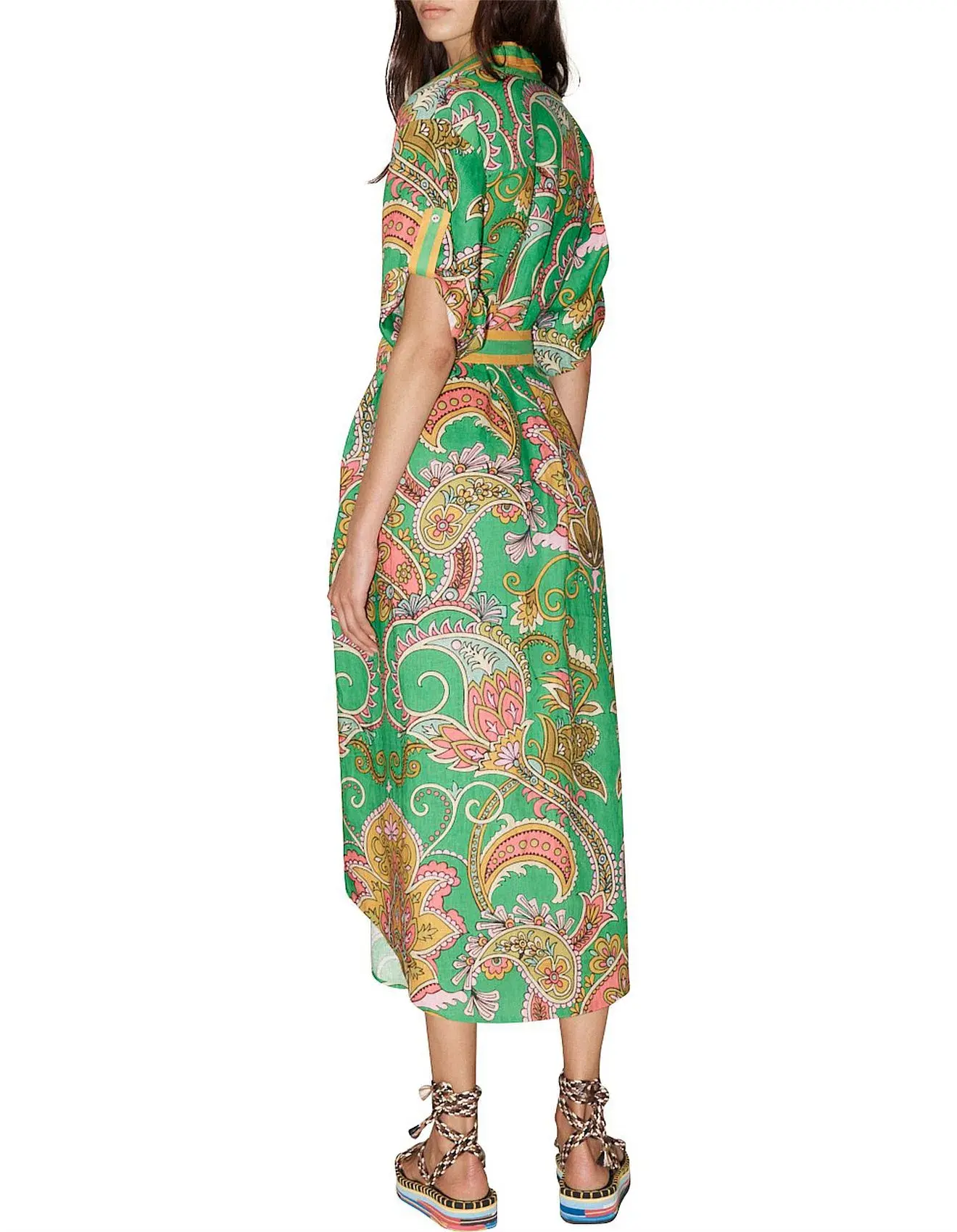 Alemais Marion Shirt Midi Dress Green Multi Size AU 12 - Image 3