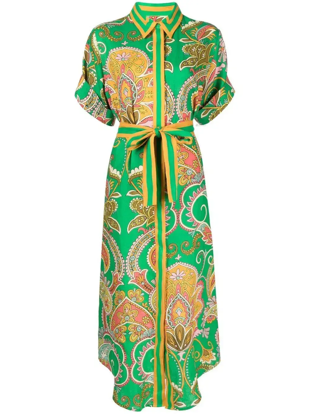 Alemais Marion Shirt Midi Dress Green Multi Size AU 12 - Image 4