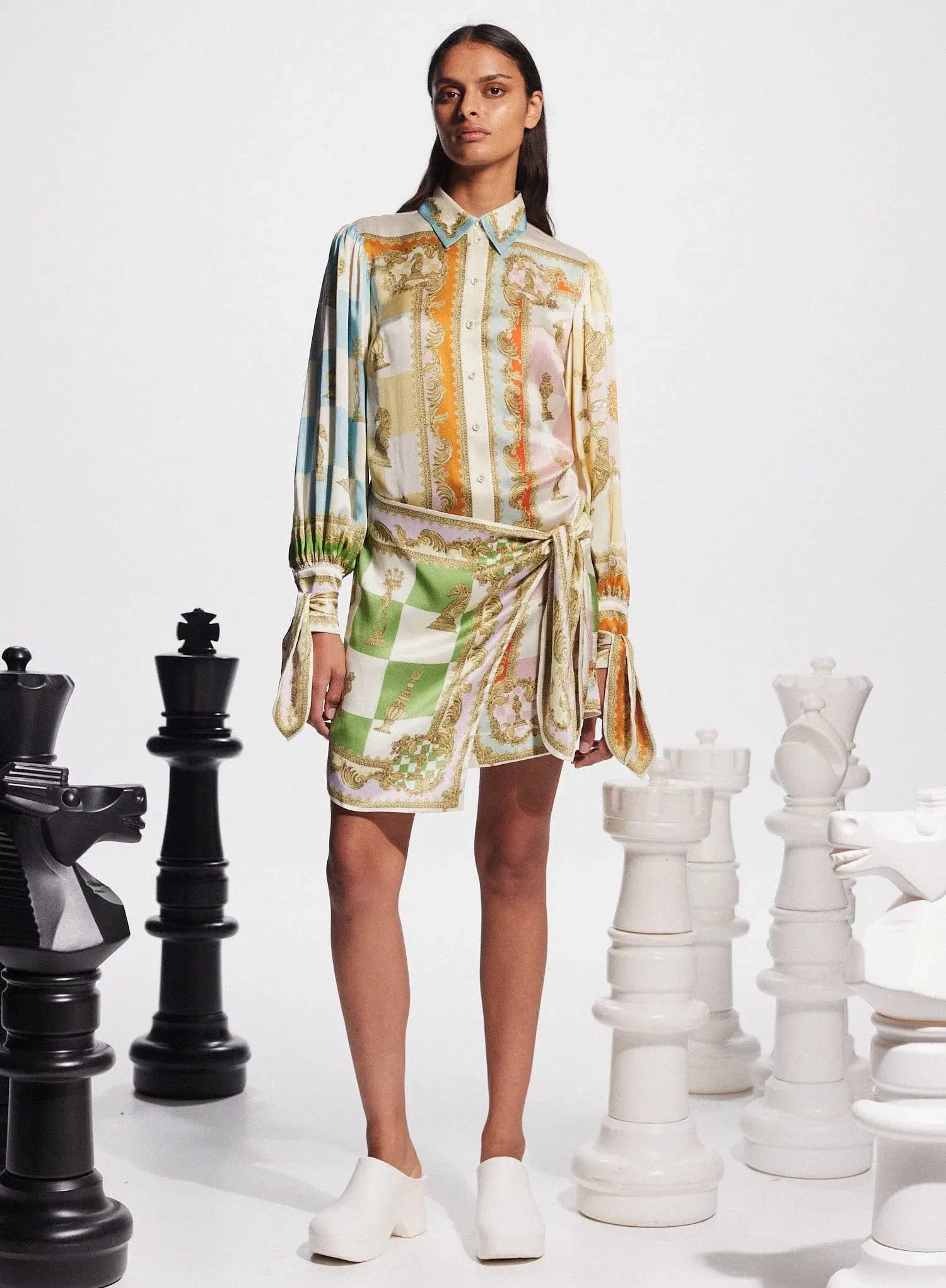 Alemais Checkmate Silk Mini Dress Multi Size AU 16 - Image 1