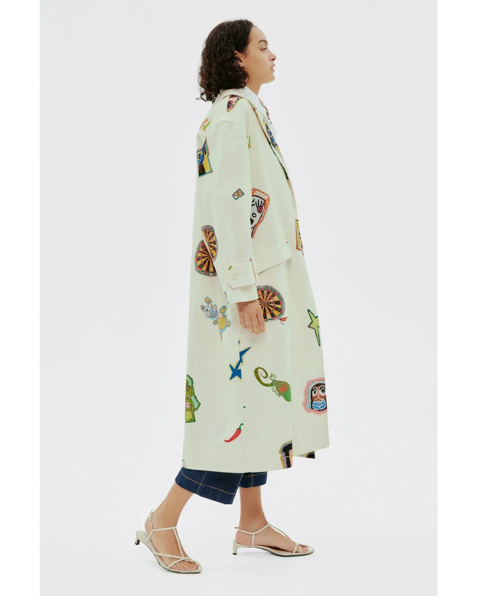 Alemais Checkers Coat Cream Print Size AU 14 - Image 4