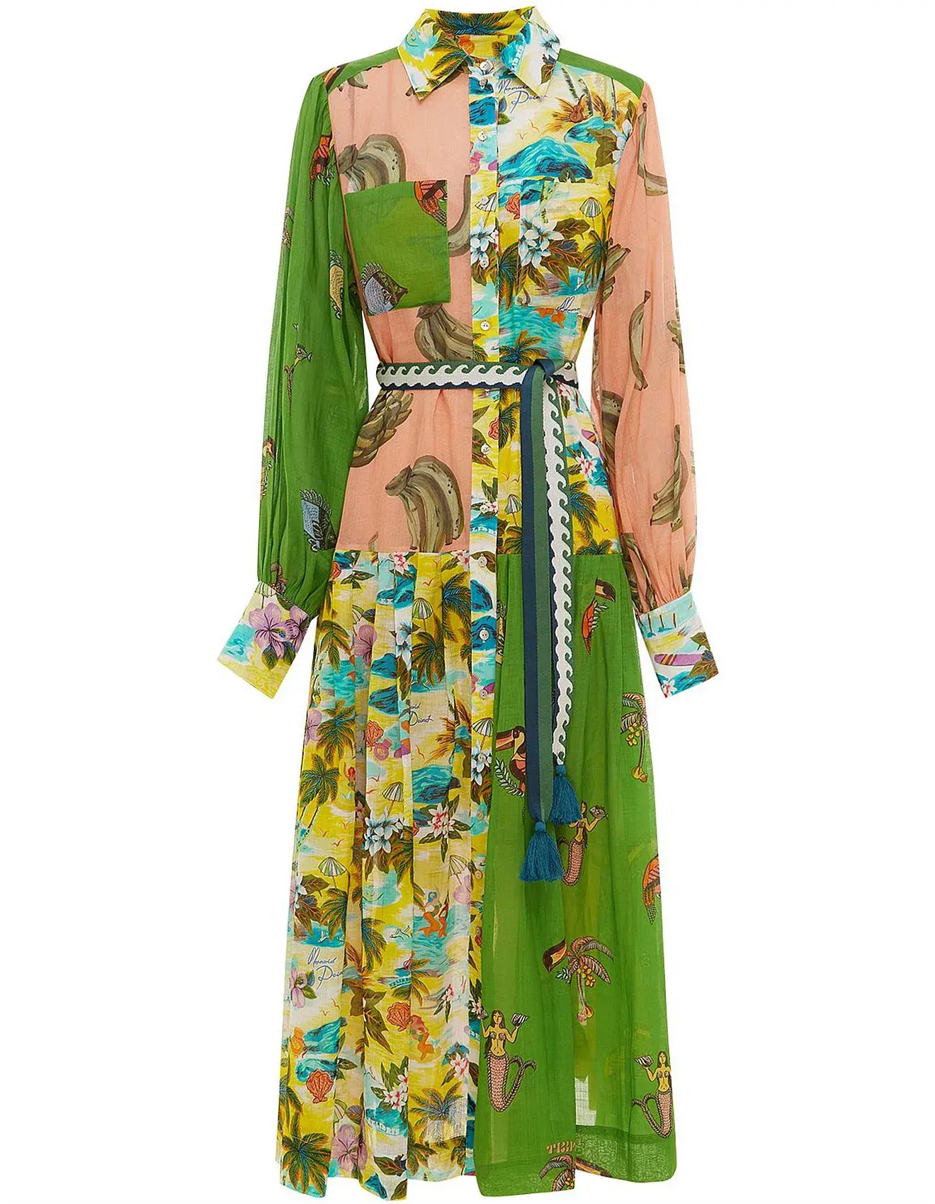 Alemais Holiday Patchwork Shirtdress Multi Size AU 16 - Image 4