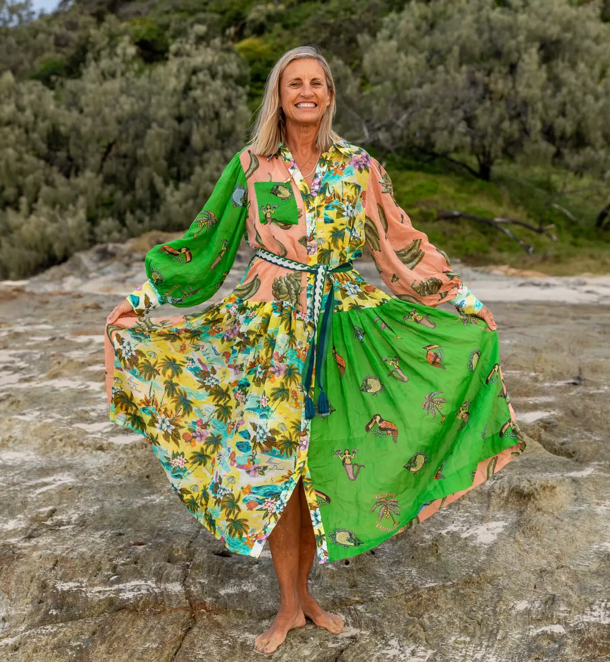 Alemais Holiday Patchwork Shirtdress Multi Size AU 16 - Image 1