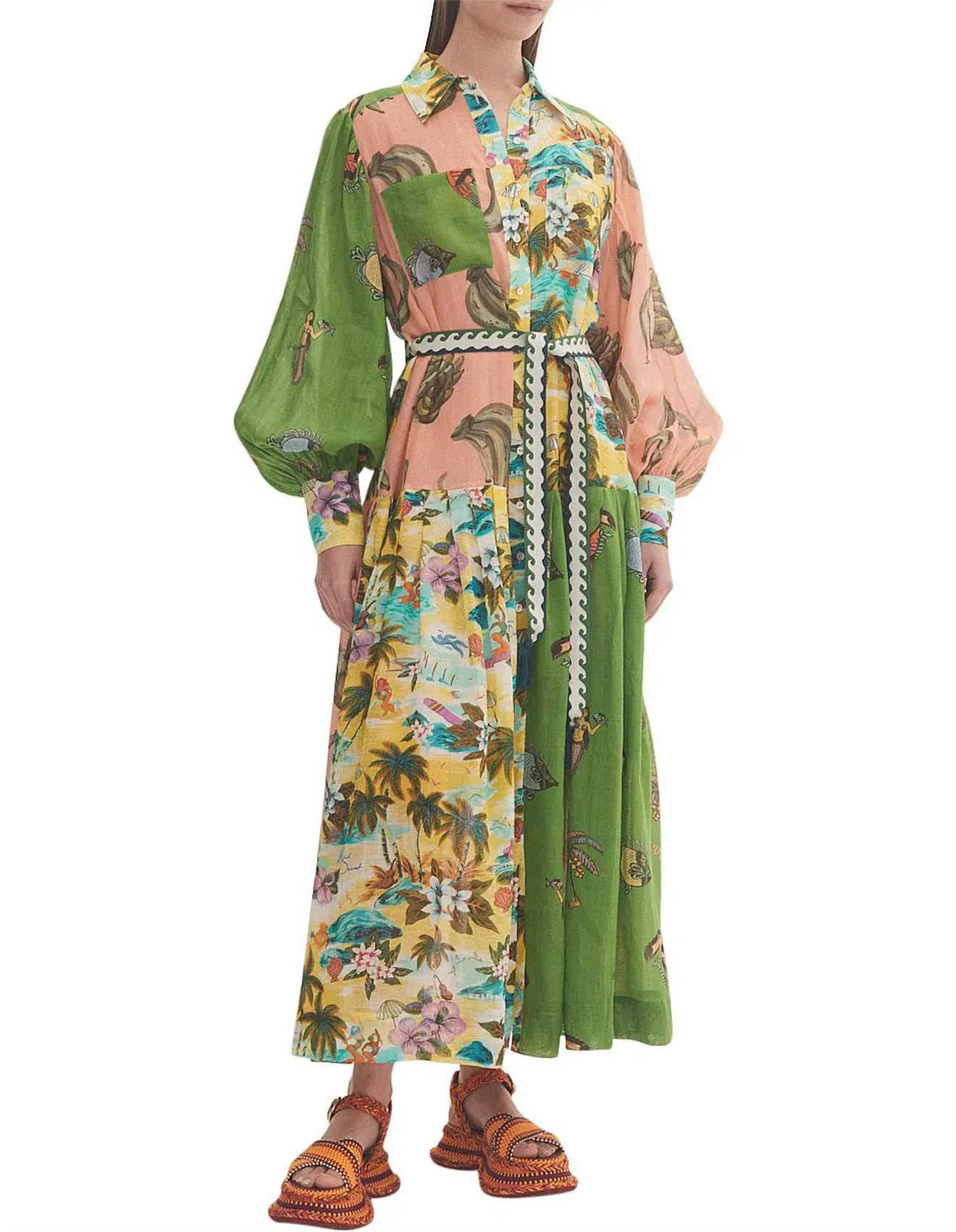 Alemais Holiday Patchwork Shirtdress Multi Size AU 16 - Image 2