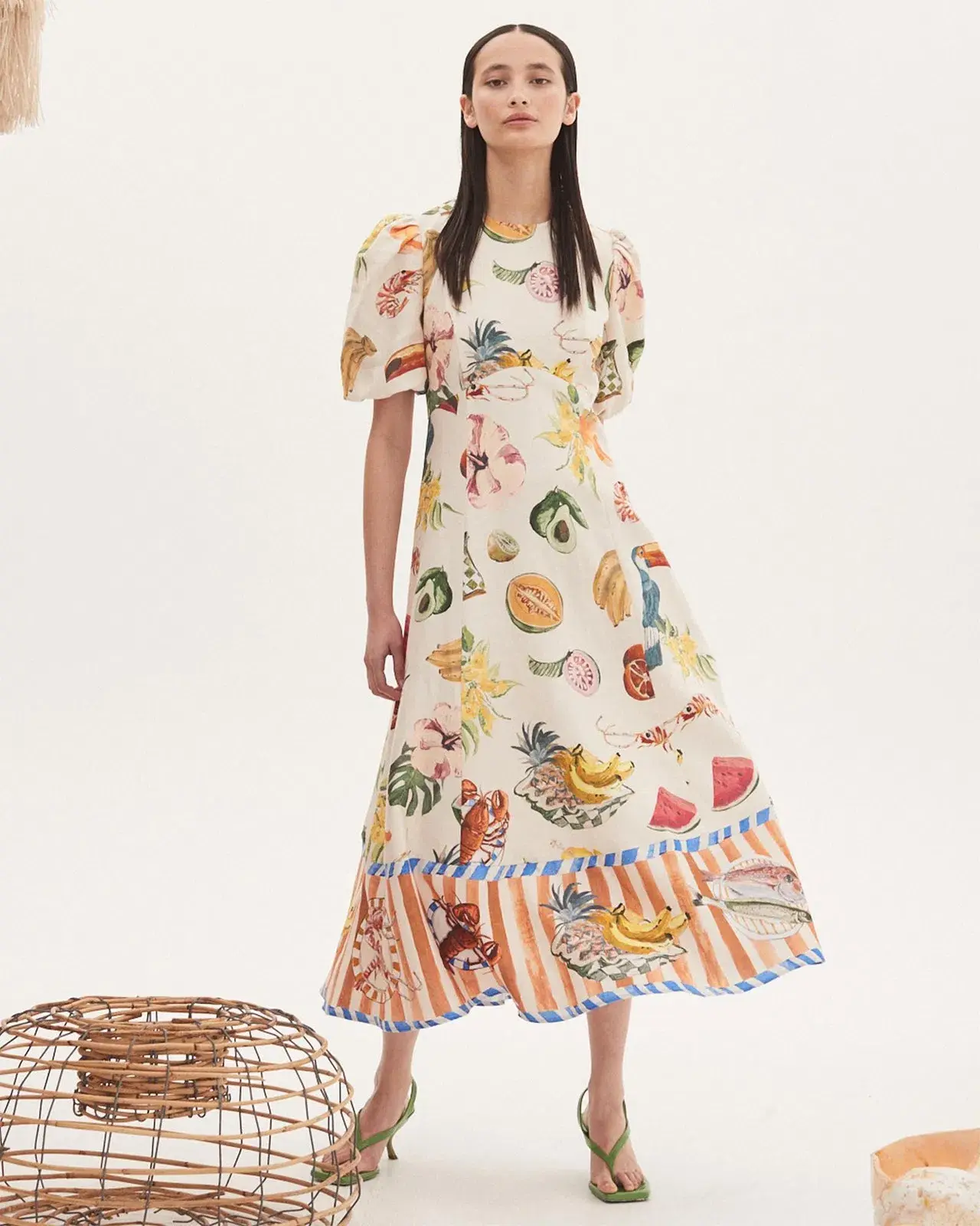 Alemais Theo Midi Dress Ivory Print Size AU 16 - Image 1
