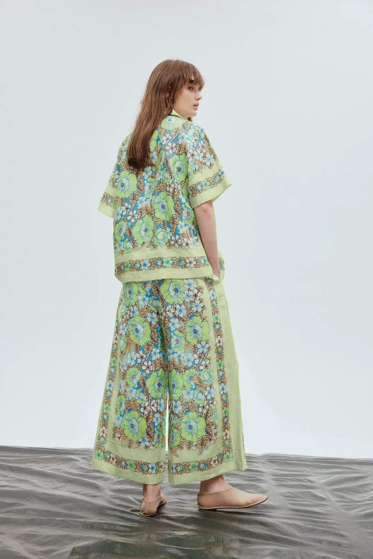 Alemais Velma Oversized Linen Shirt and Pants Set Green Floral Size AU 16 - Image 5