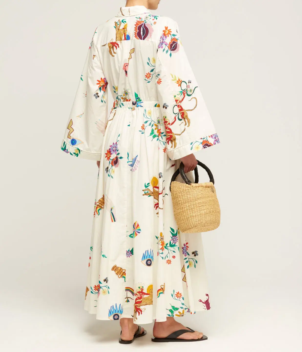 Alemais Meagan Cotton Poplin Kaftan Dress Cream Multi Size 12 - Image 3