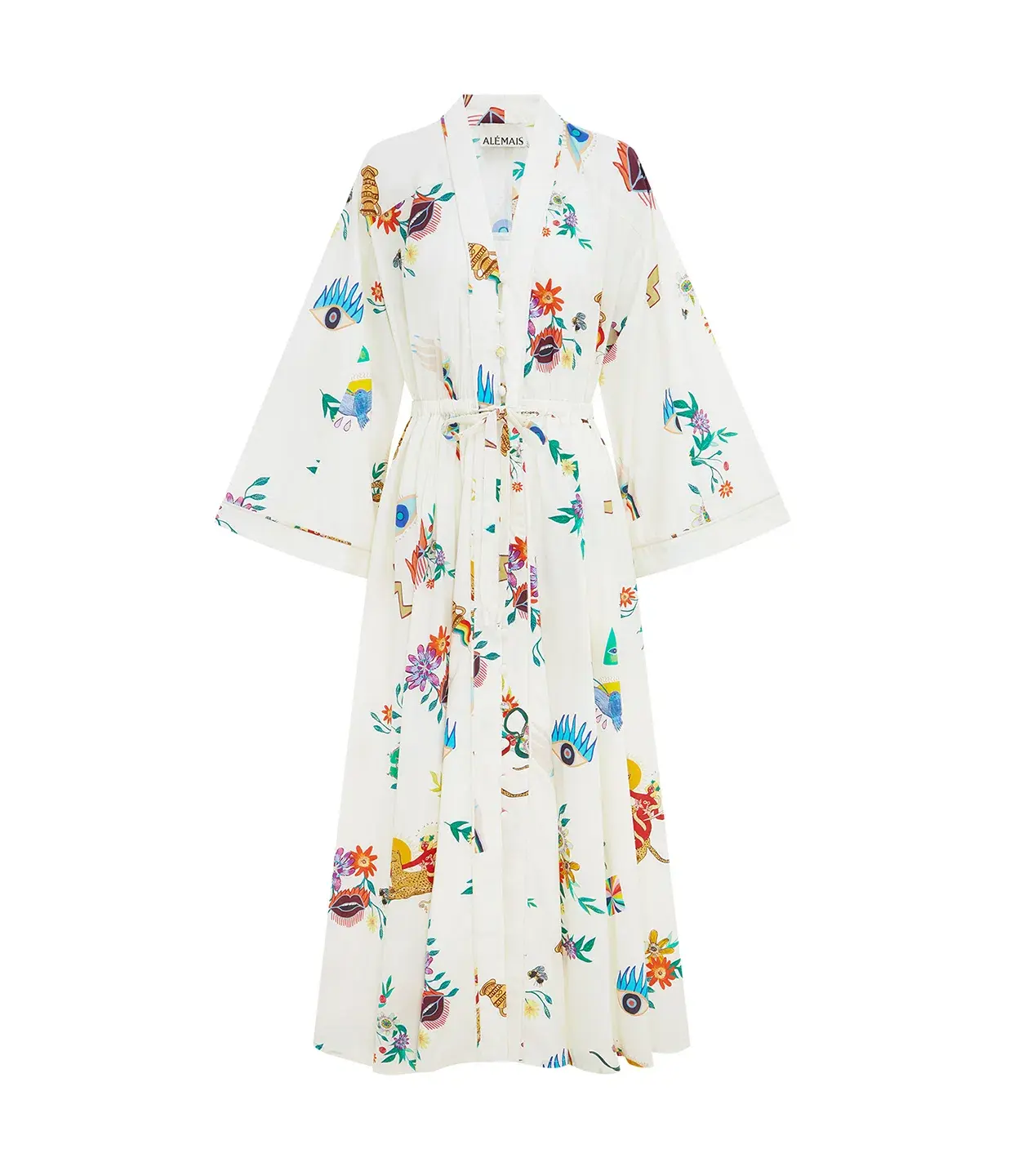 Alemais Meagan Cotton Poplin Kaftan Dress Cream Multi Size 14 - Image 6