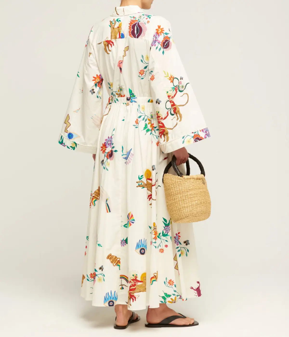 Alemais Meagan Cotton Poplin Kaftan Dress Cream Multi Size 14 - Image 3
