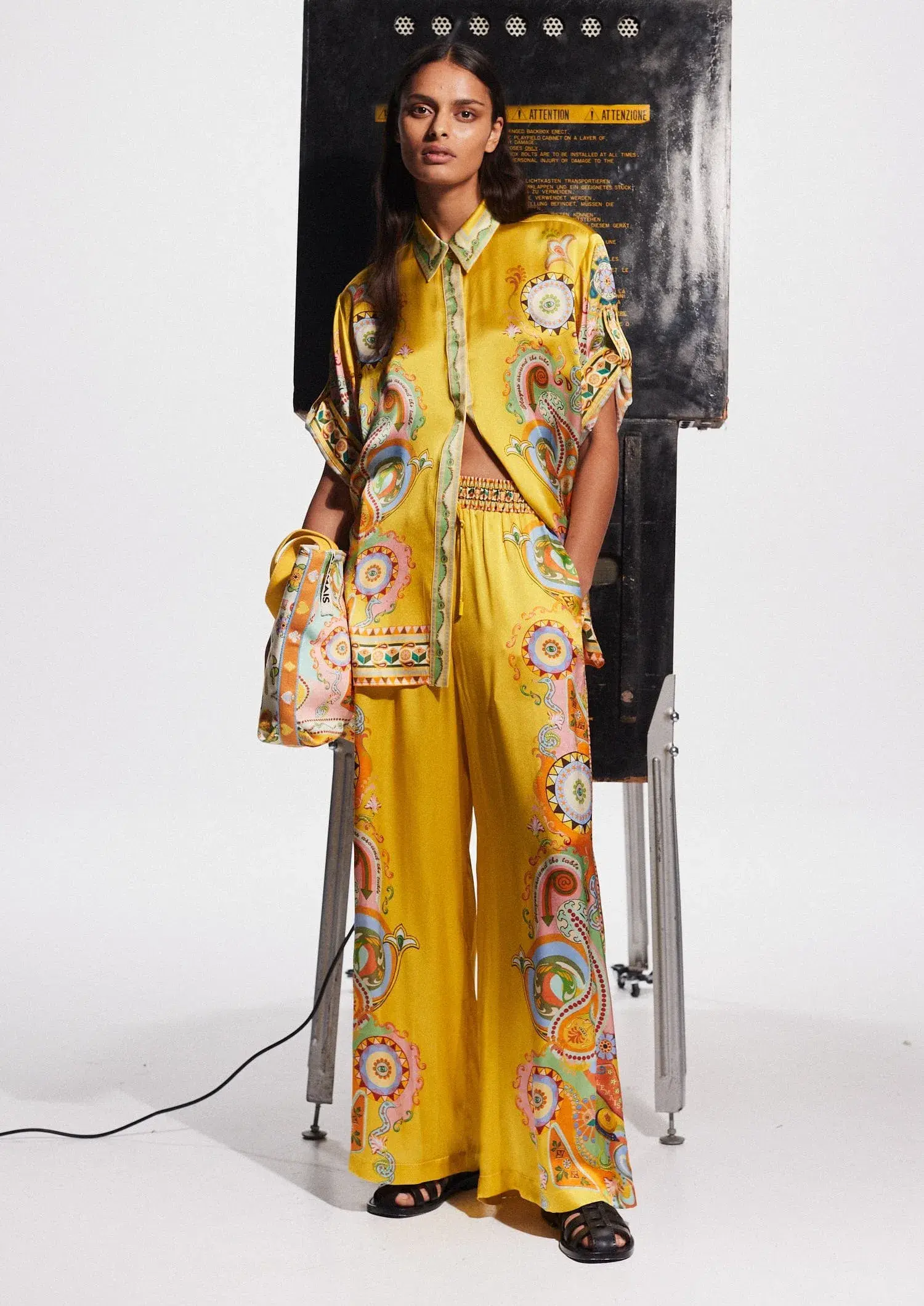 Alemais Pinball Silk Shirt and Pants Yellow Multi Size AU 16 - Image 1