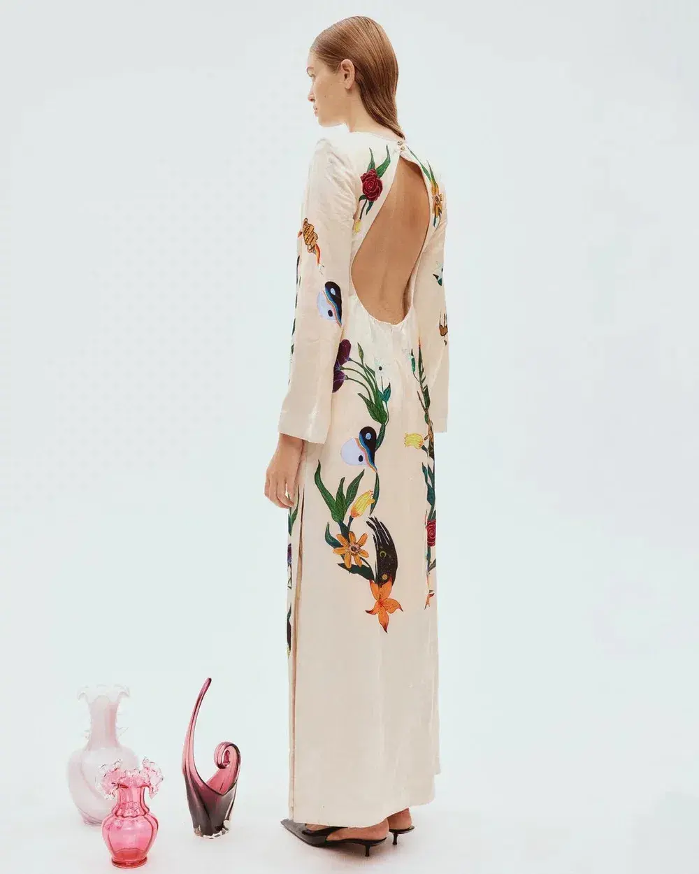 Alemais Zelda Midi Dress Champagne Multi Size AU 14 - Image 3