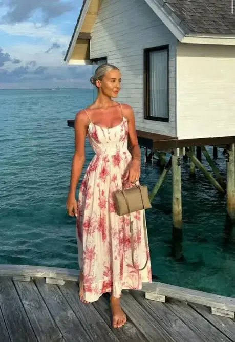 Zimmermann Waverly Corset Midi Dress in Pink Palm Size 1 / AU 10 for rent on The Volte - main image