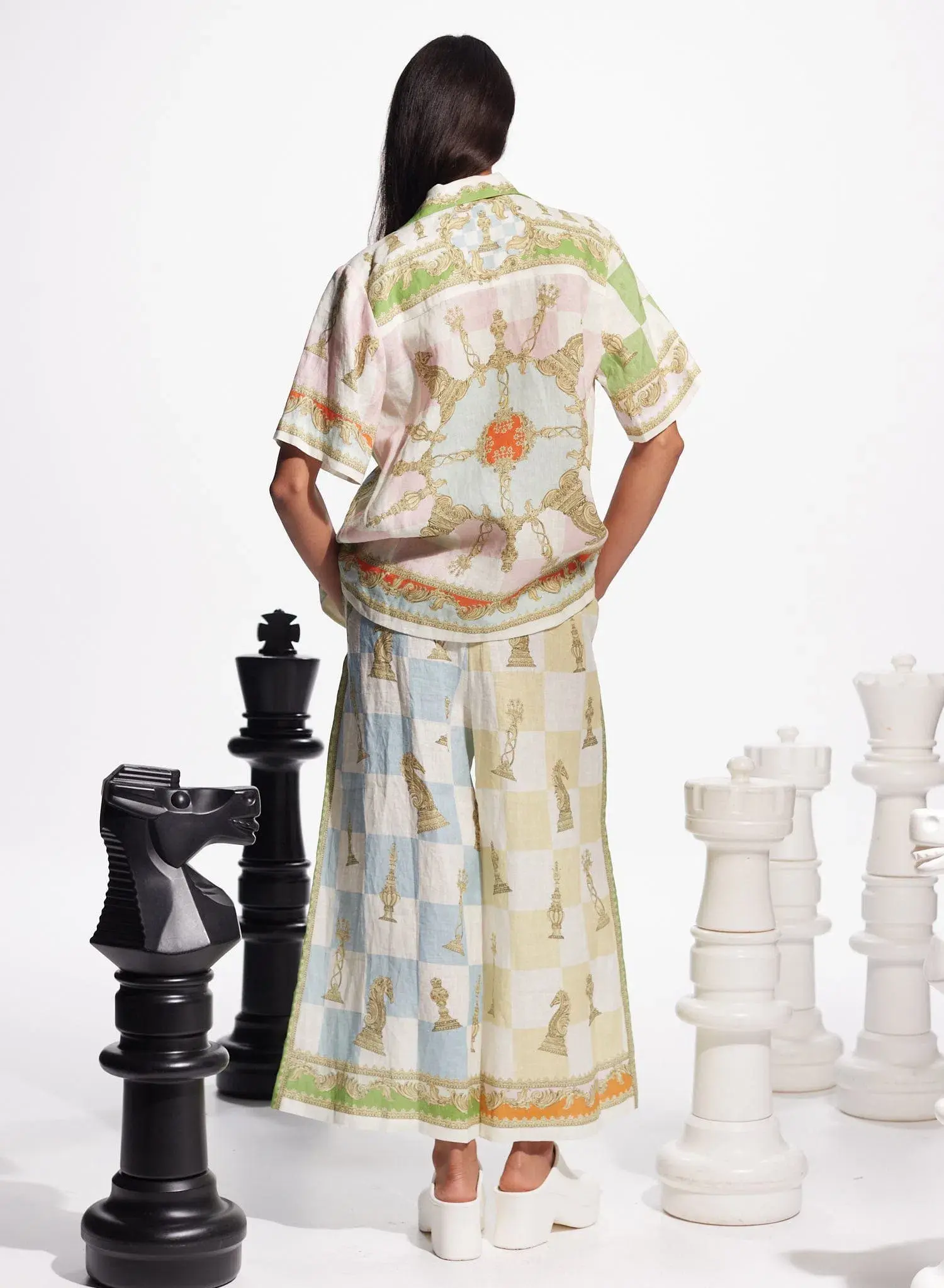 Alemais Checkmate Linen Shirt and Pants Set Multi Size 14 - Image 3