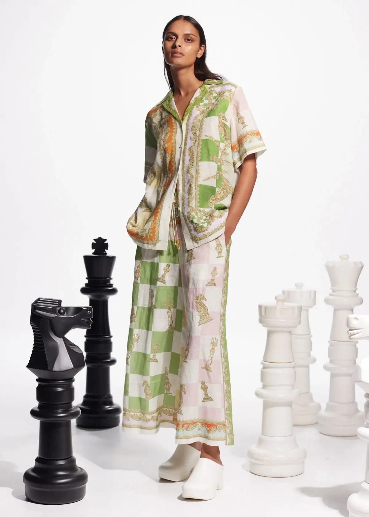 Alemais Checkmate Linen Shirt and Pants Set Multi Size 14 - Image 2