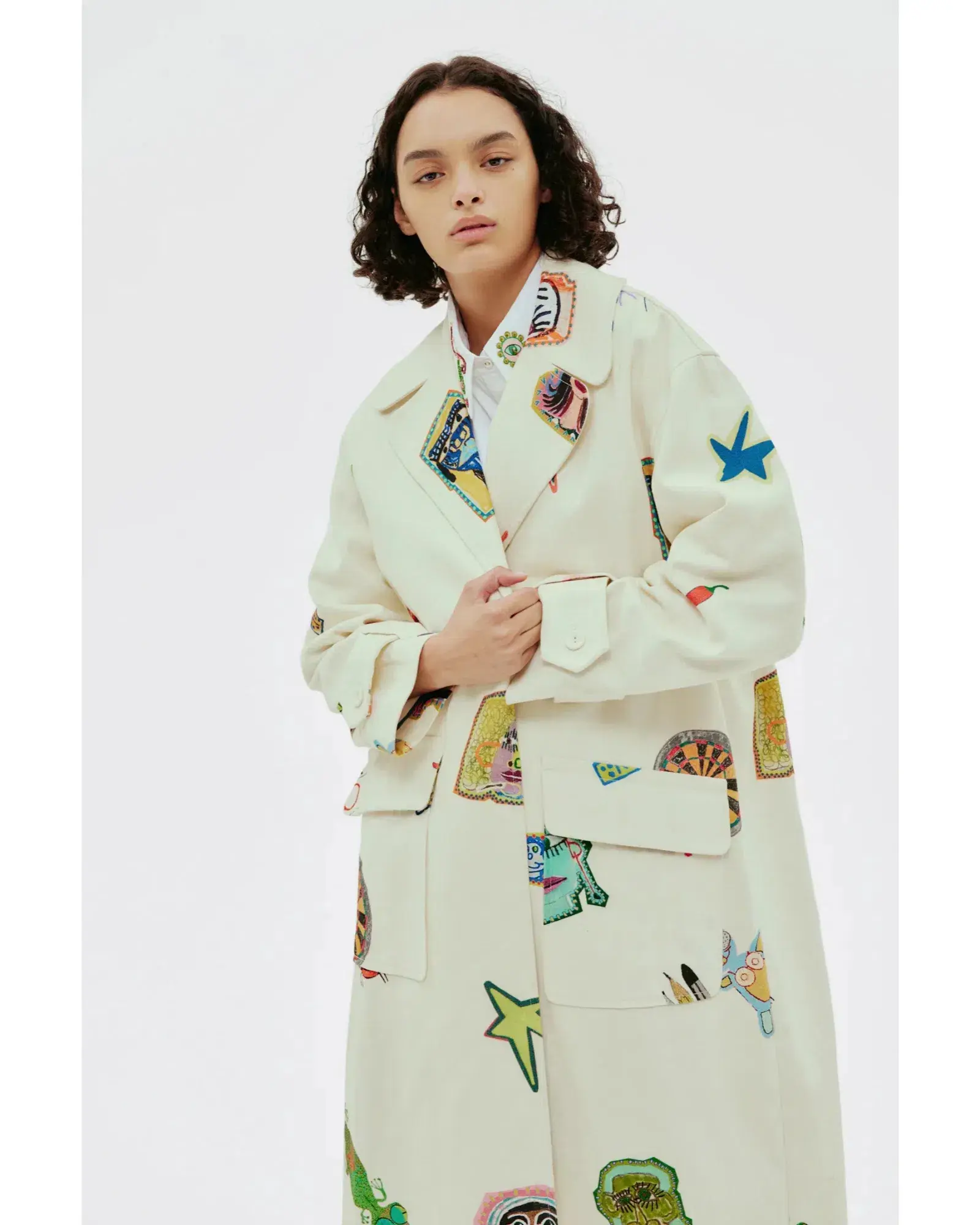 Alemais Checkers Coat Cream Print Size AU 16 - Image 3