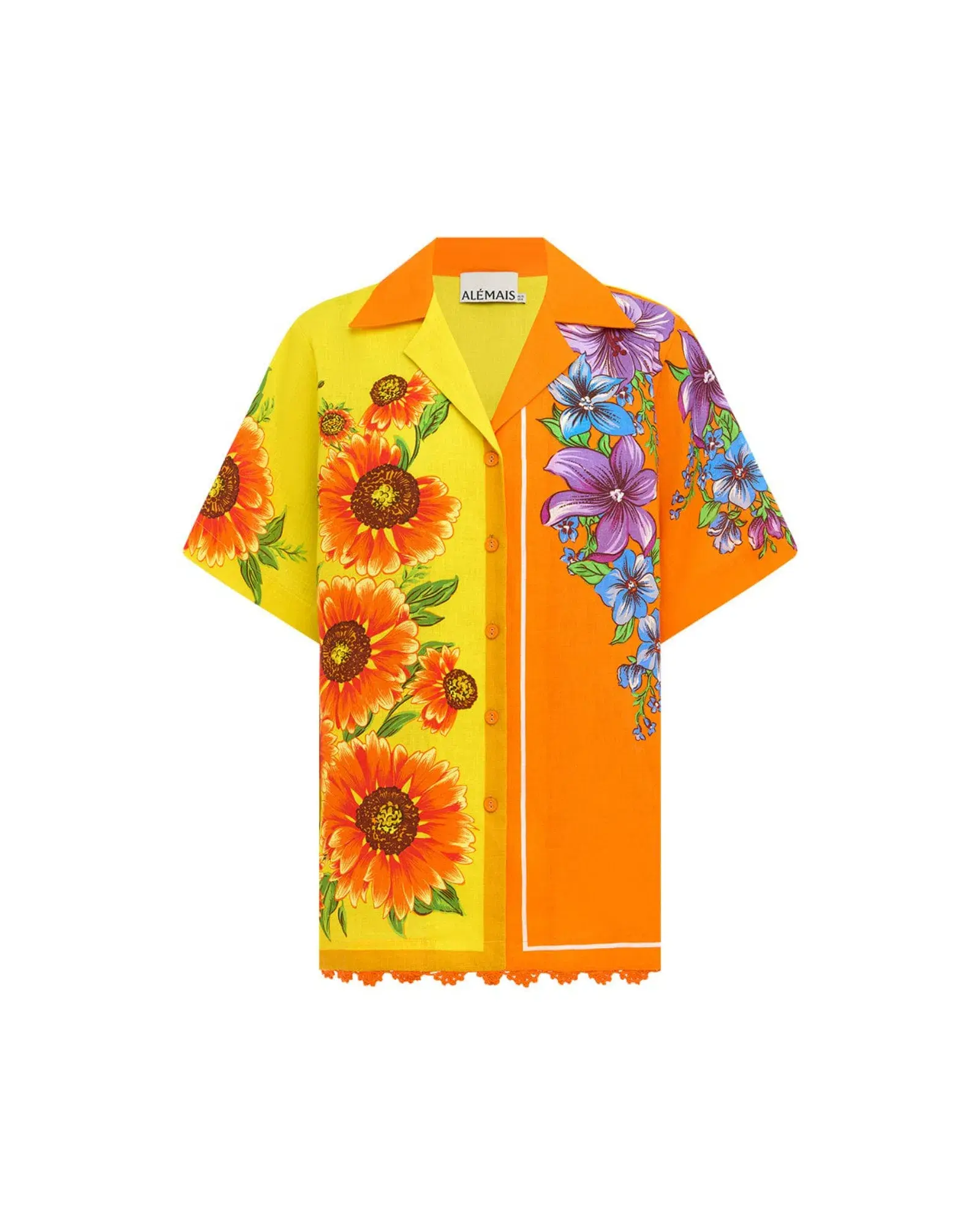 Alemais Jude Oversized Linen Shirt and Short Set Orange Floral Size AU 14 - Image 2