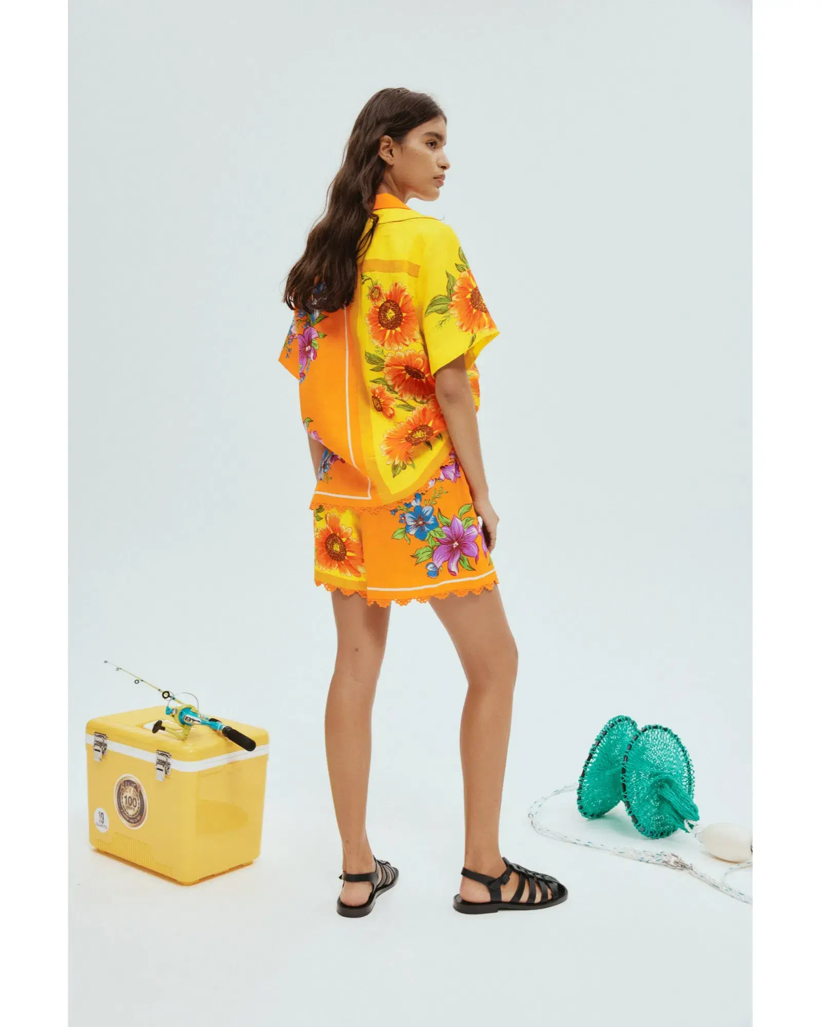 Alemais Jude Oversized Linen Shirt and Short Set Orange Floral Size AU 14 - Image 4