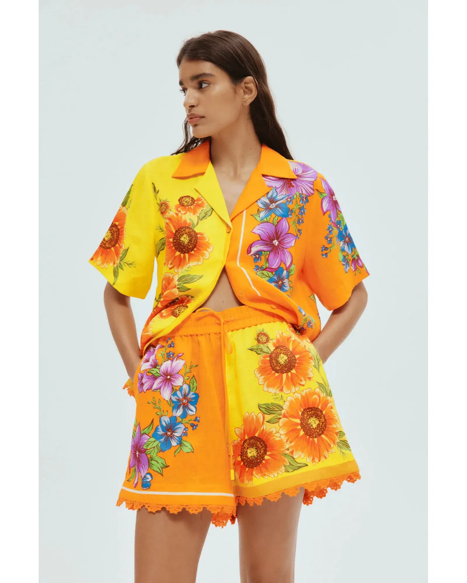 Alemais Jude Oversized Linen Shirt and Short Set Orange Floral Size AU 14 - Image 5