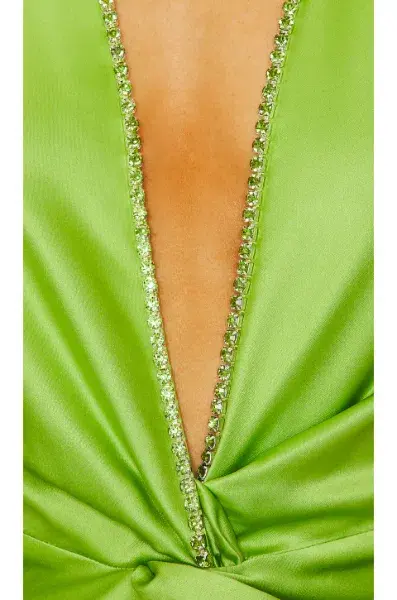 Khanums X Revolve Halter Gown With Slit Green Size 6 - Image 4