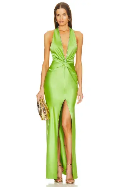 Khanums X Revolve Halter Gown With Slit Green Size 6 - Image 1