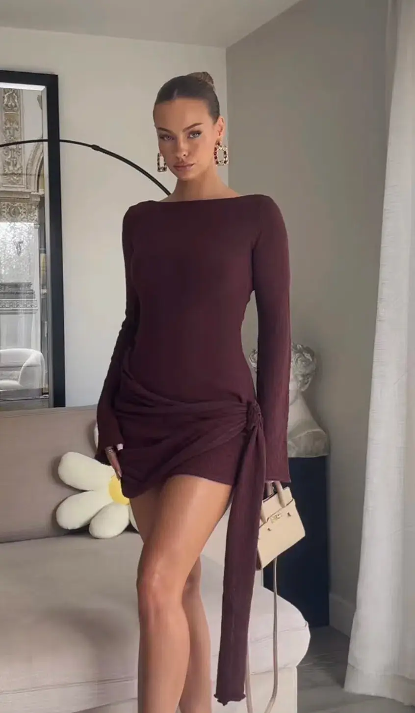 Meshki Liana Long Sleeve Knit Mini Plum Size 10 for rent on The Volte - main image