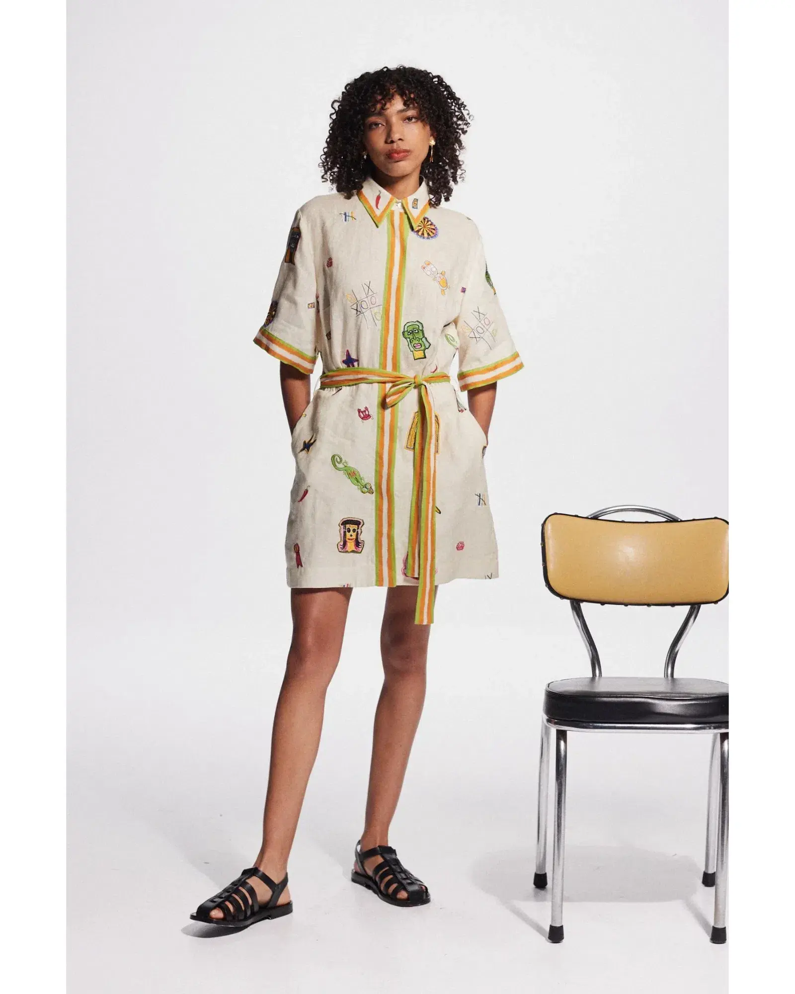 Alemais Checkers Embroidered Mini Dress Print Size AU 14 - Image 1